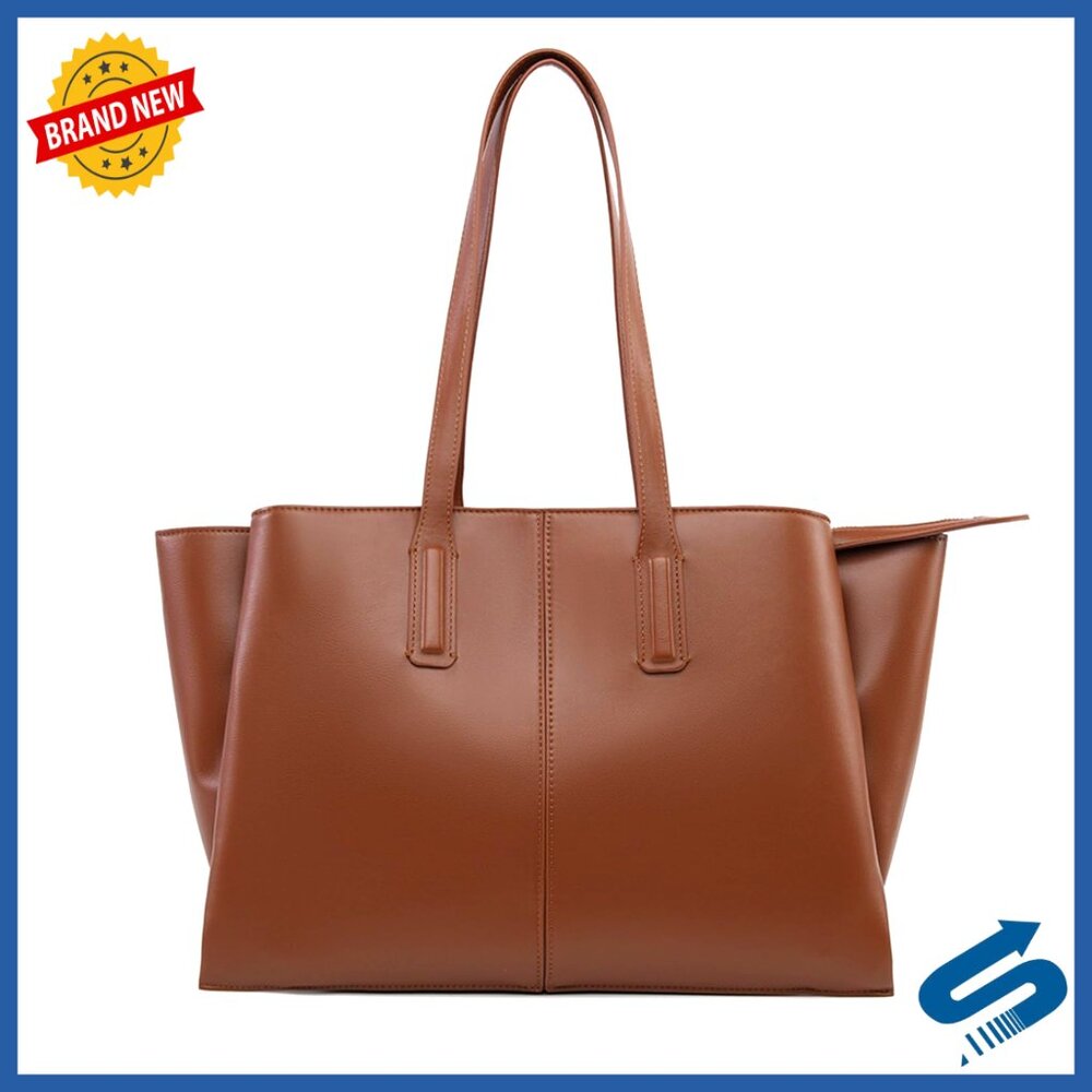 Vegan Leather Work Tote with Laptop Compartment, Structured Shoulder Bag